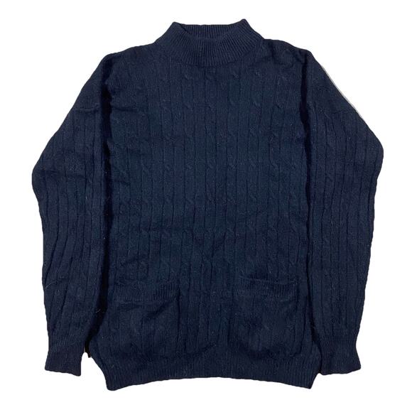 VTG Carriage Court Wool Angora Mock Neck Sweater Black Cable Knit Pockets M - Picture 1 of 7